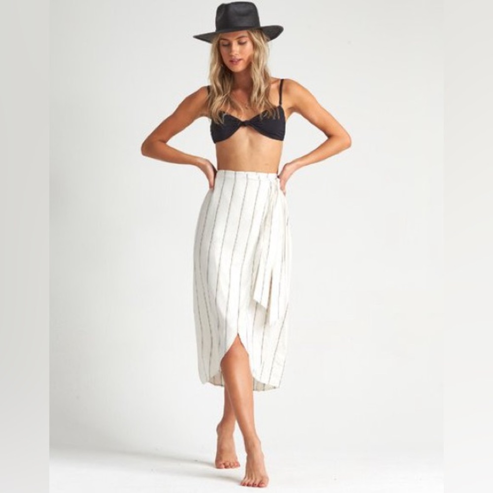 Billabong Stay Sarong Striped Wrap Skirt - Salt Crystal/Pink Ivory - M
